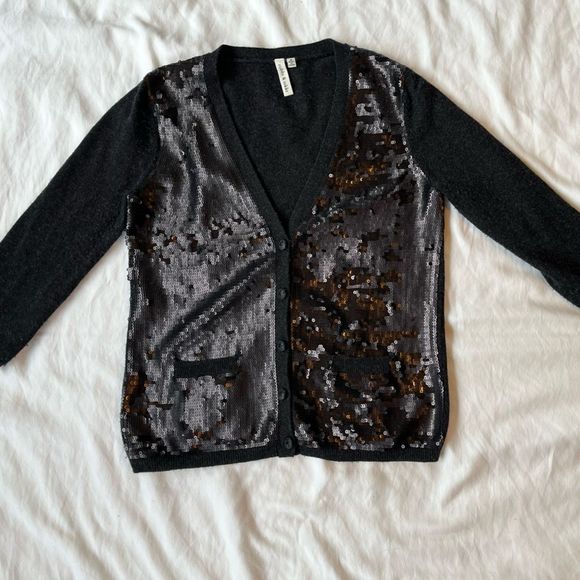 Robbi & Nikki Wool Cardigan M Black Sequined Sweater - Picture 3 of 13